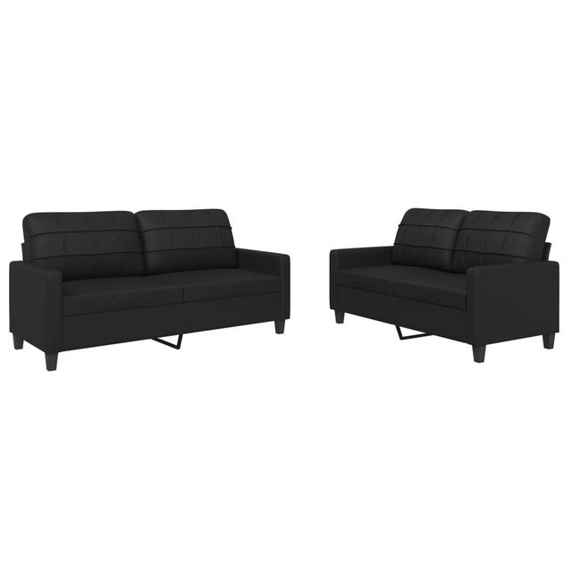 vidaXL Sofa Sofagarnitur mit Kissen Kunstleder, Standard, Schwarz günstig online kaufen