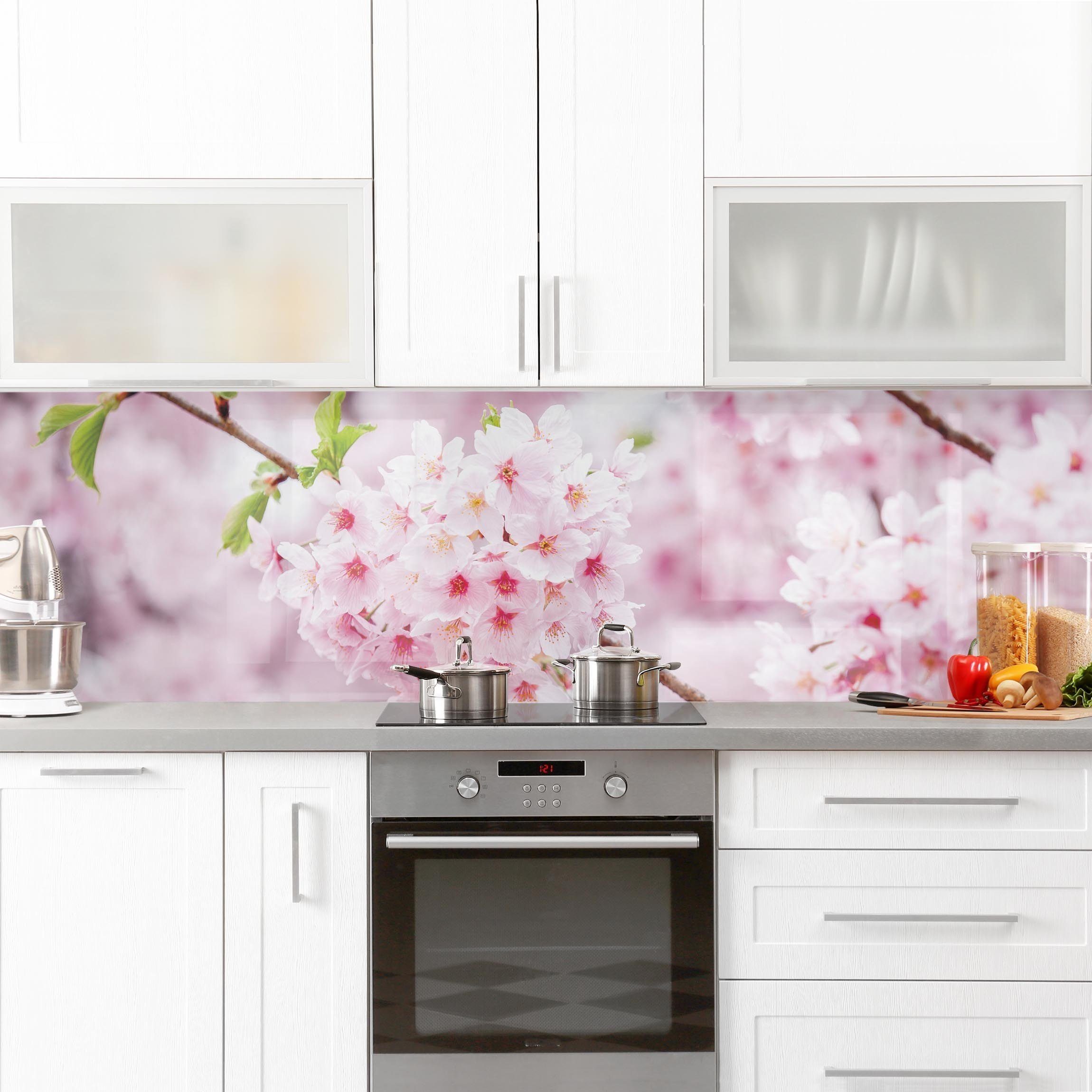 Bilderdepot24 Küchenrückwand rosa dekor Blumen Japanische günstig online kaufen