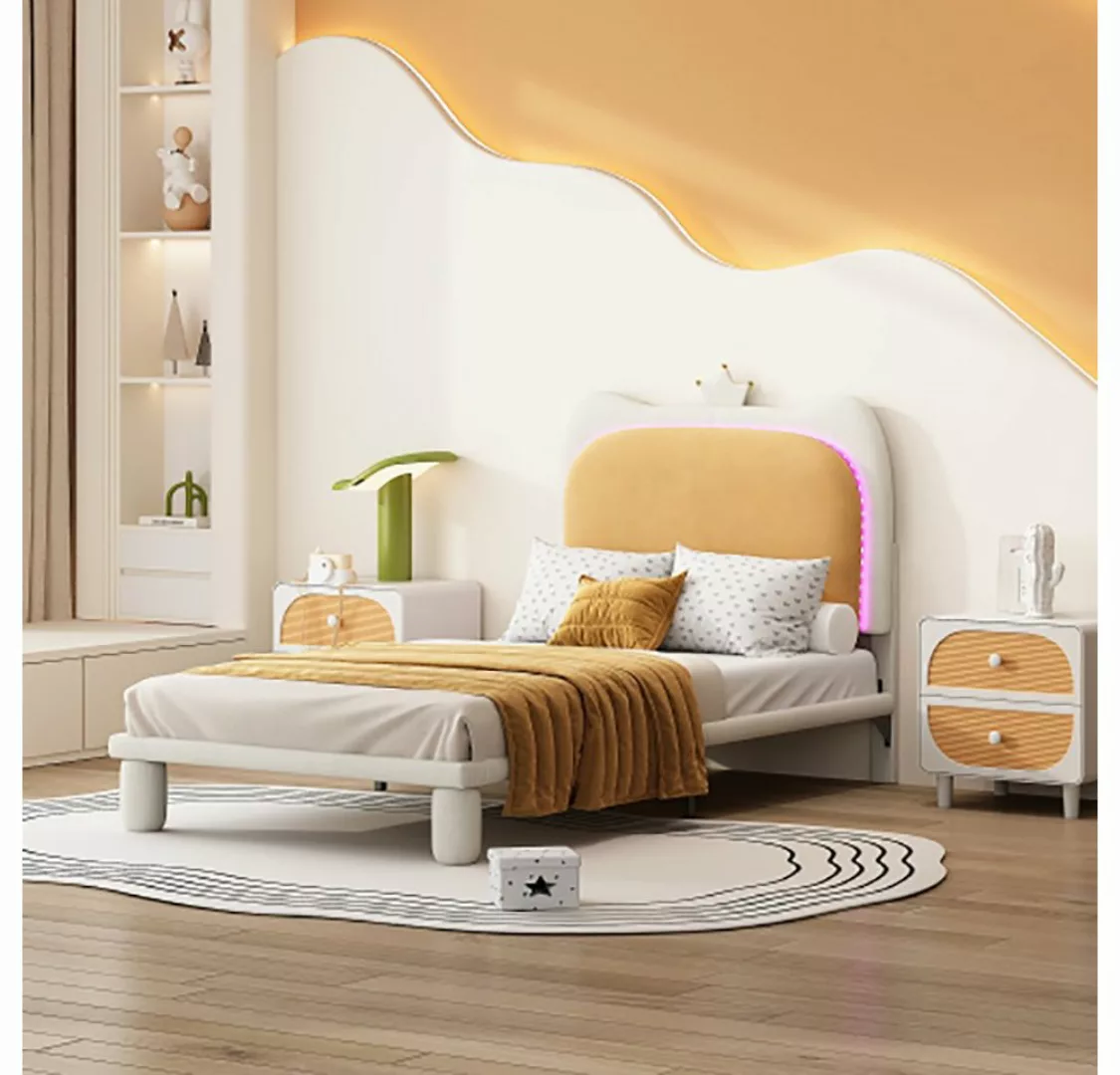 Sweiko Polsterbett, Kinderbett mit LED-Leuchte und Kronenkopfteil, 90*200cm günstig online kaufen