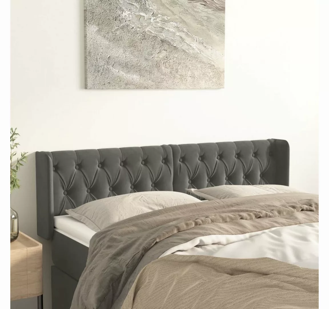 vidaXL Bett, Kopfteil mit Ohren Dunkelgrau 163x16x78/88 cm Samt günstig online kaufen