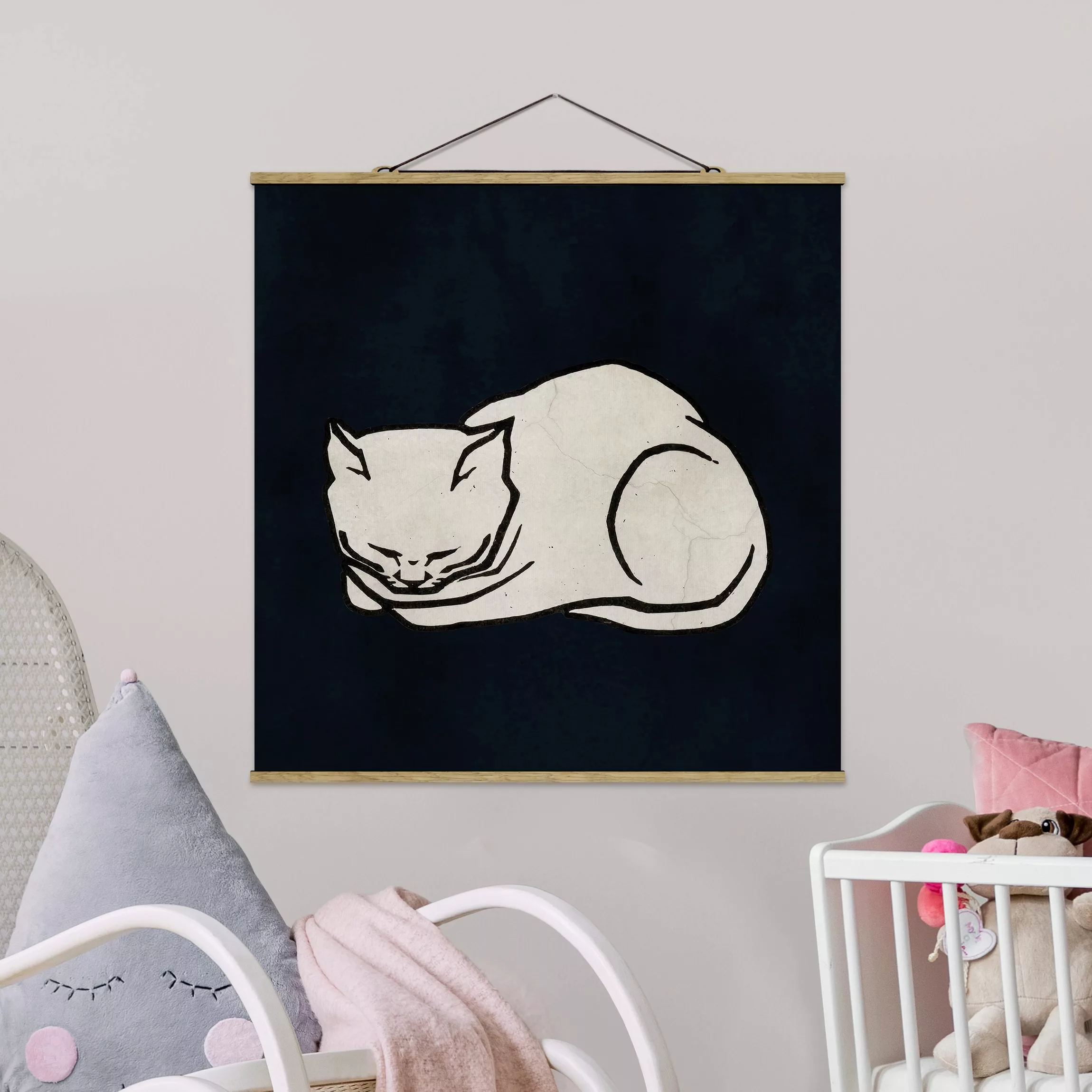 Stoffbild mit Posterleisten Schlafende Katze Illustration günstig online kaufen