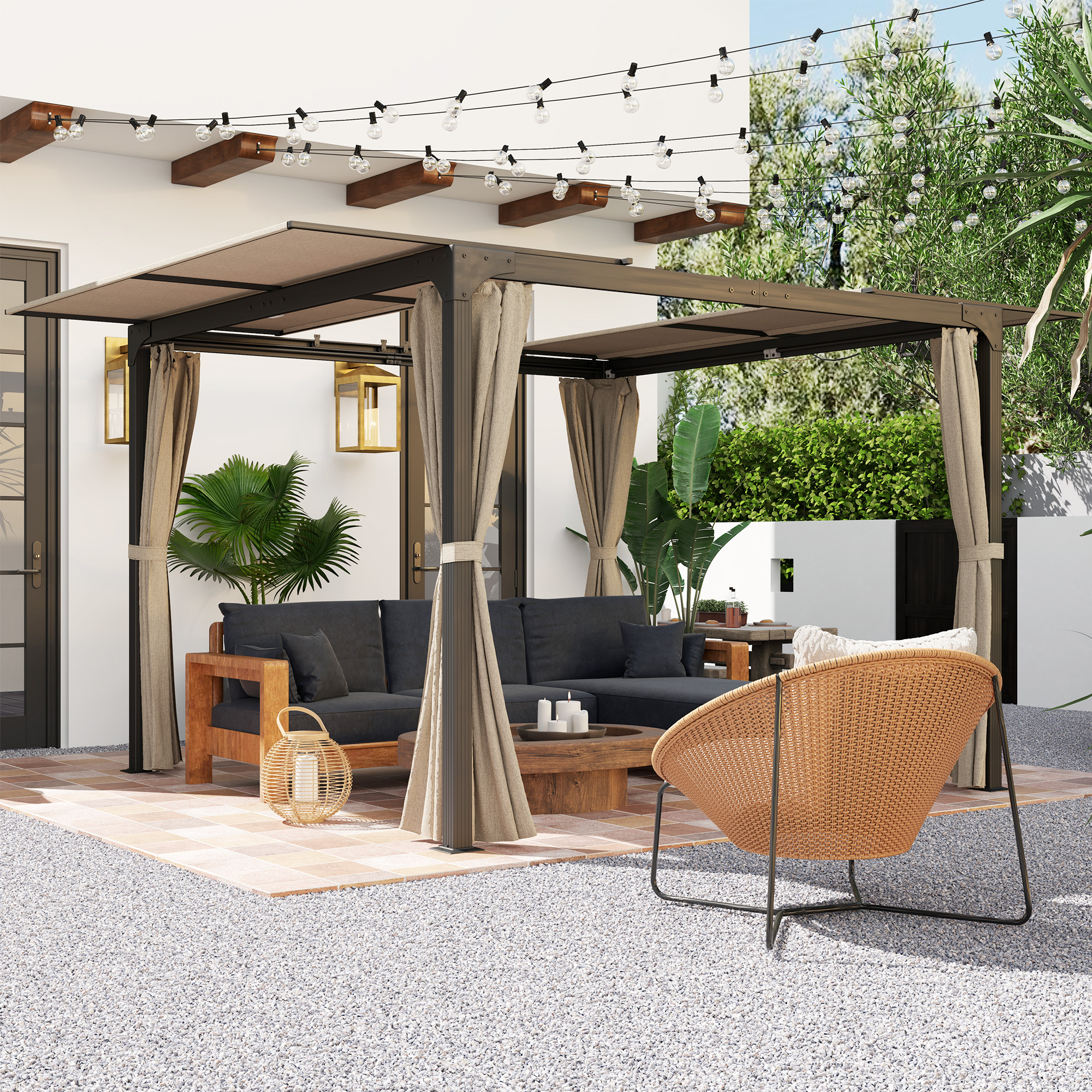 Outsunny Pergola, 4,2 x 2,95 m Pavillon, Terrassenpavillon mit Ausziehbarem günstig online kaufen