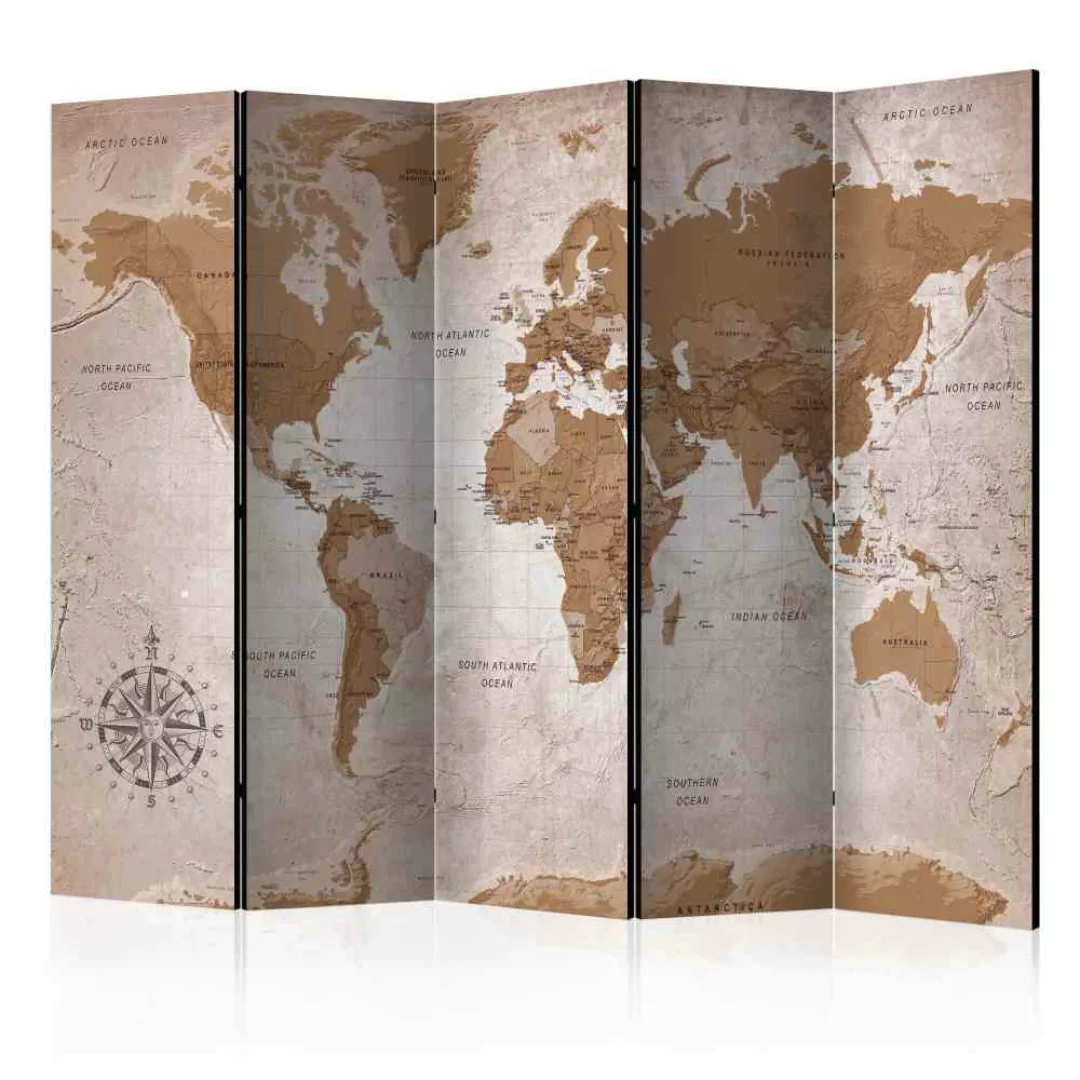 Retro Design Paravent mit Weltkarten Motiv 225 cm breit günstig online kaufen