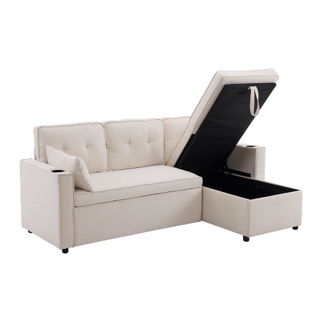 Merax Ecksofa L-Form, Loungesessel mit Schlaffunktion, Seitentasche und Bet günstig online kaufen