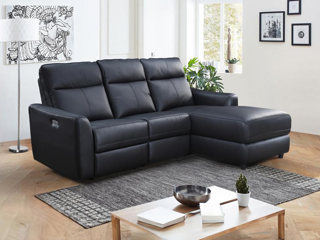 Eckrelaxsofa elektrisch - Ecke rechts - Leder - Schwarz - ISPICA günstig online kaufen