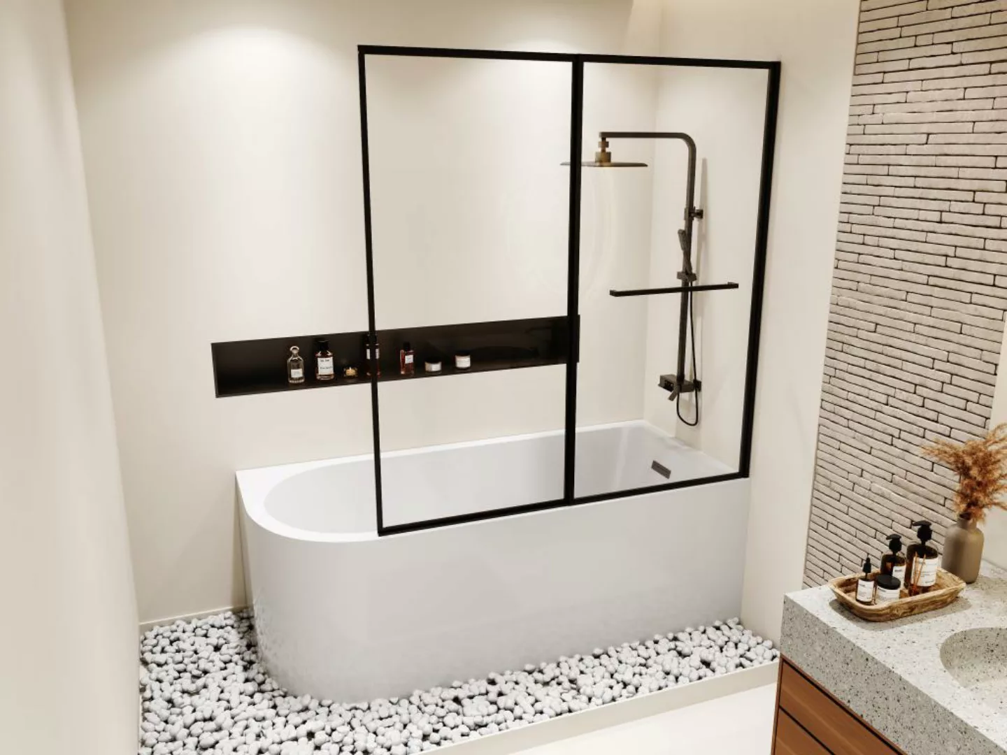 Duschbadewanne mit schiebbarer Duschtrennwand - Weiß - 240 L - Ecke rechts günstig online kaufen