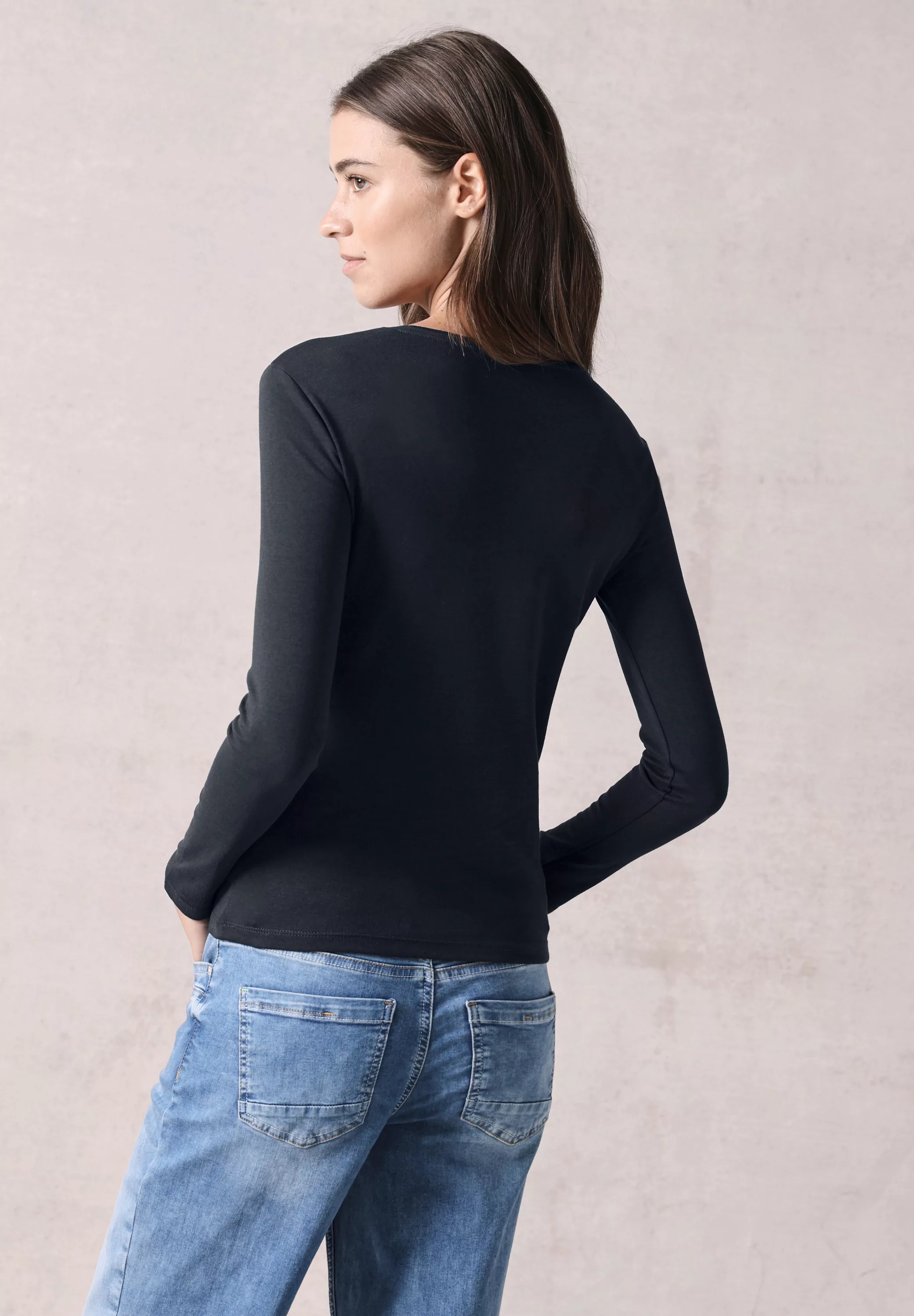 Cecil Langarmshirt Cecil Basic Shirt Pia in Universal Blue (1-tlg) Nicht Vo günstig online kaufen