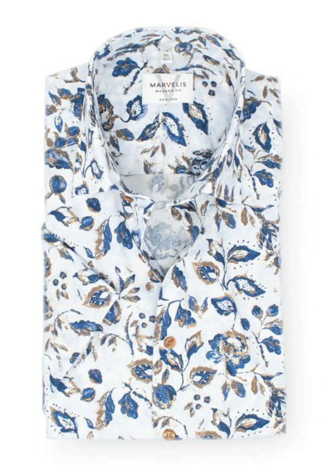 MARVELIS Kurzarmhemd Kurzarmhemd - Modern Fit - Florales Muster - Bleu günstig online kaufen