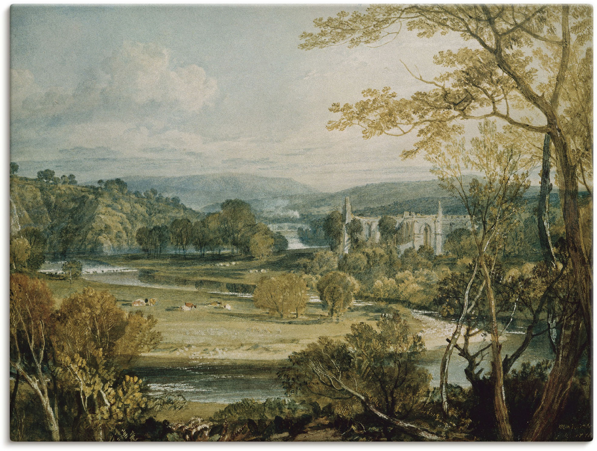 Artland Wandbild "Blick zur Bolton Abbey, Yorkshire. 1809", Wiesen & Bäume, günstig online kaufen