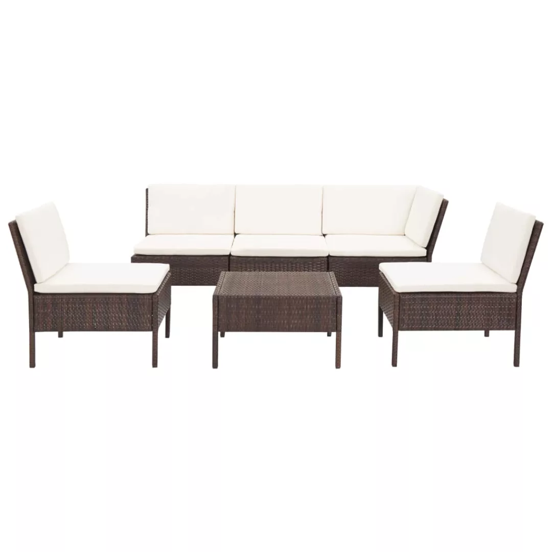 6-tlg. Garten-lounge-set Mit Auflagen Poly Rattan Braun günstig online kaufen