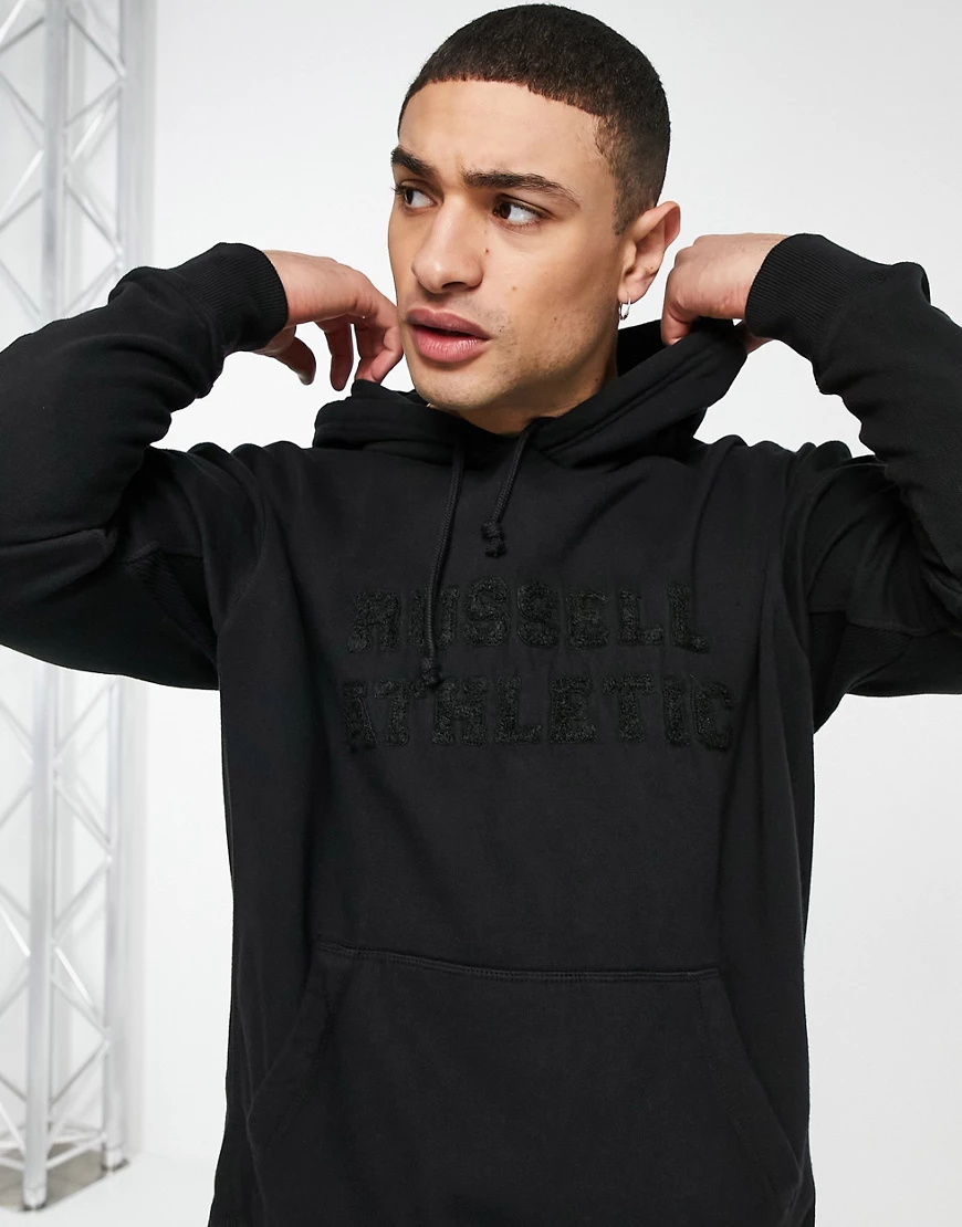 Russell Athletic – Carlos – Kapuzenpullover in Schwarz-Grau günstig online kaufen