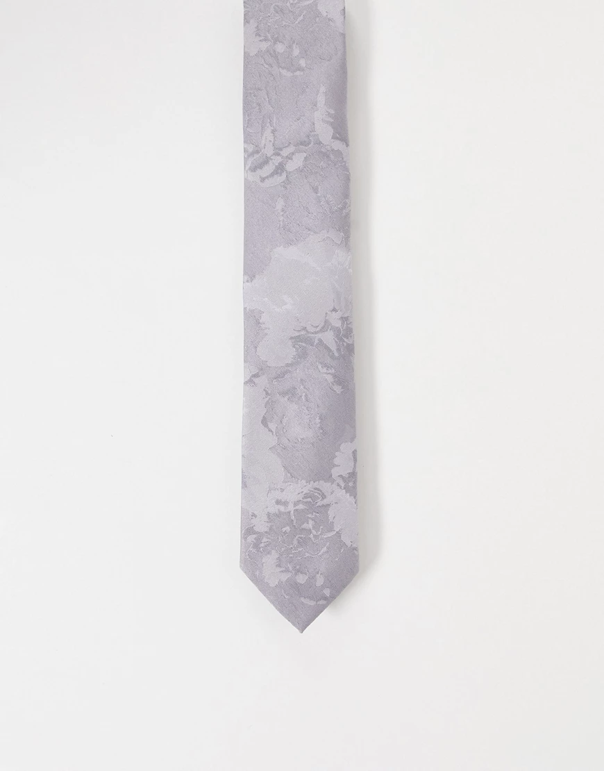ASOS DESIGN – Schmale Krawatte im Blumendesign in Silber günstig online kaufen