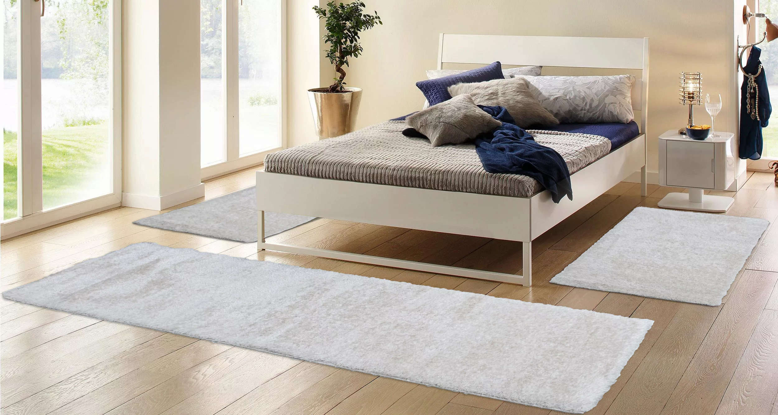 Home affaire Bettumrandung »Malin«, (3 tlg.), Hochflor, Shaggy, Uni-Farben, günstig online kaufen