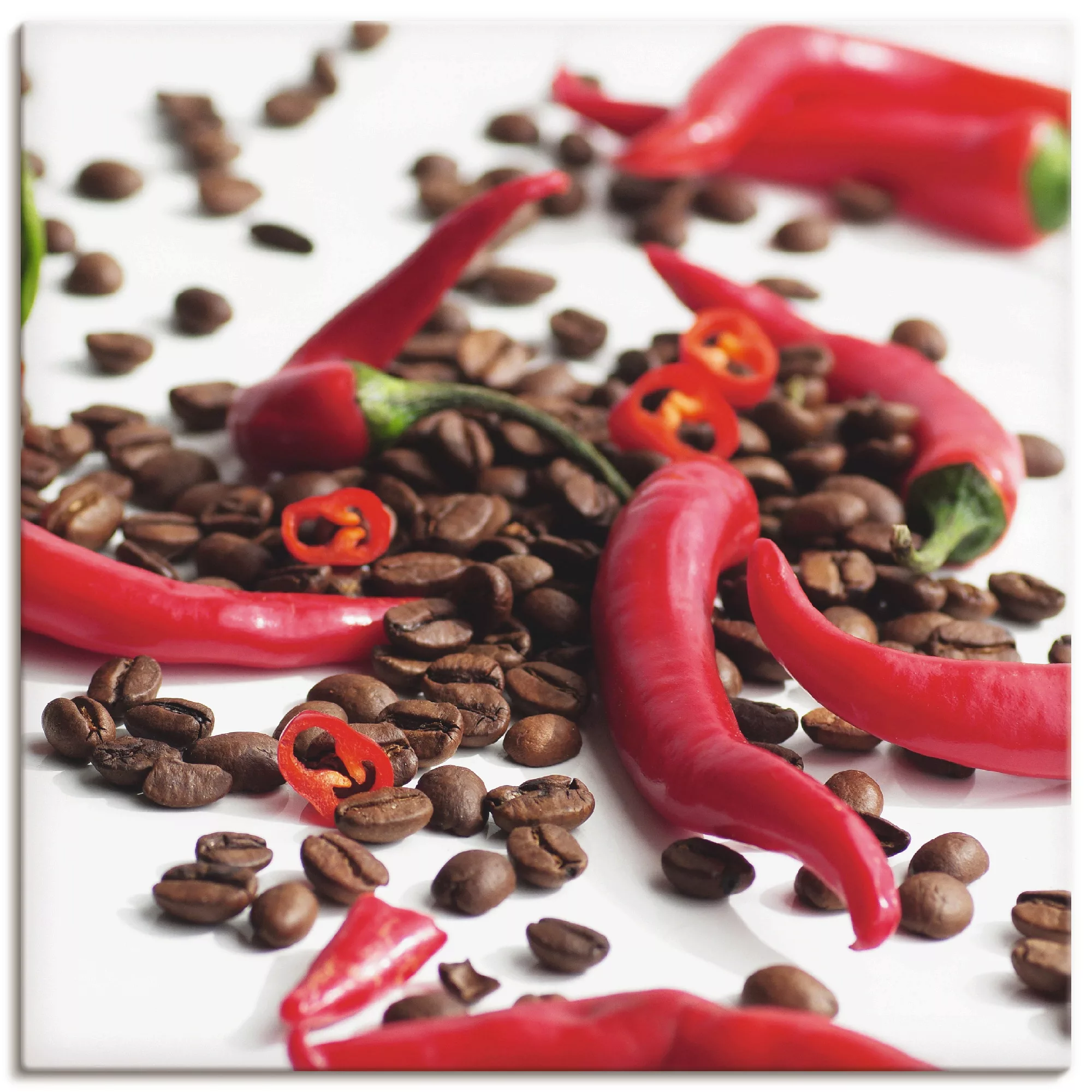 Artland Wandbild "Frische Chili auf Kaffee", Lebensmittel, (1 St.) günstig online kaufen