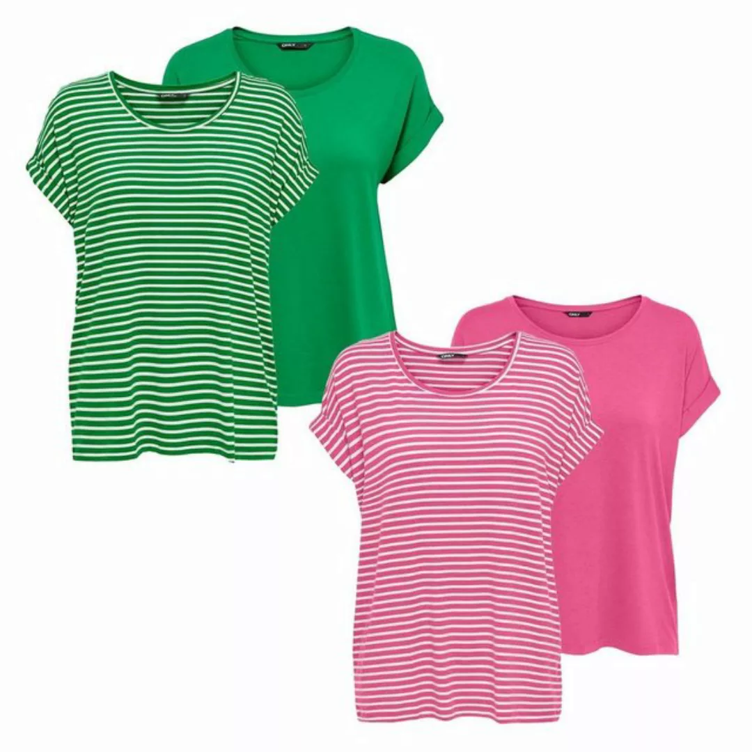 Only Damen O-Neck Top T-Shirt MOSTER 4er Pack Basic Kurzarm Rundhals Shirt günstig online kaufen