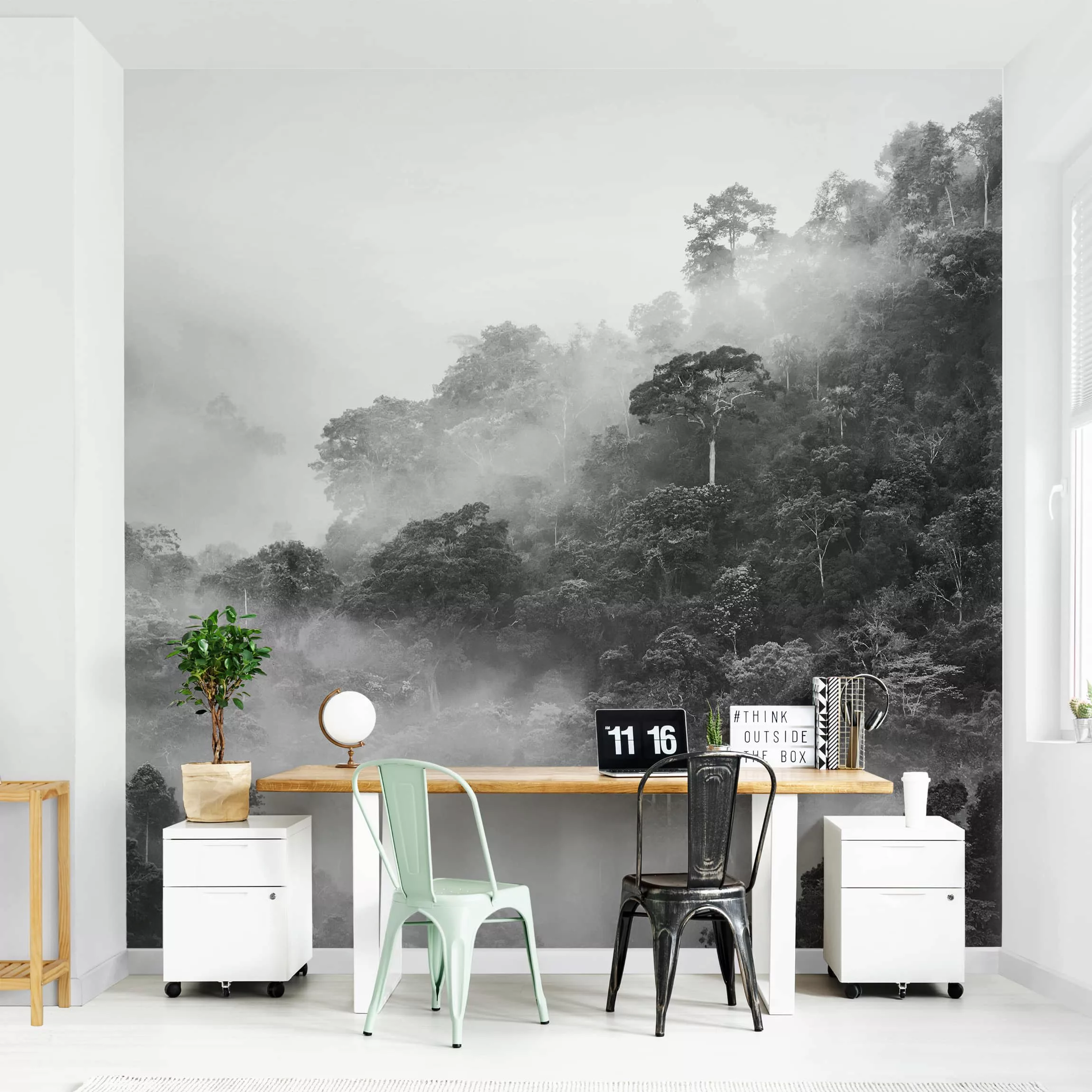 Fototapete Dschungel im Nebel Schwarz Weiß günstig online kaufen