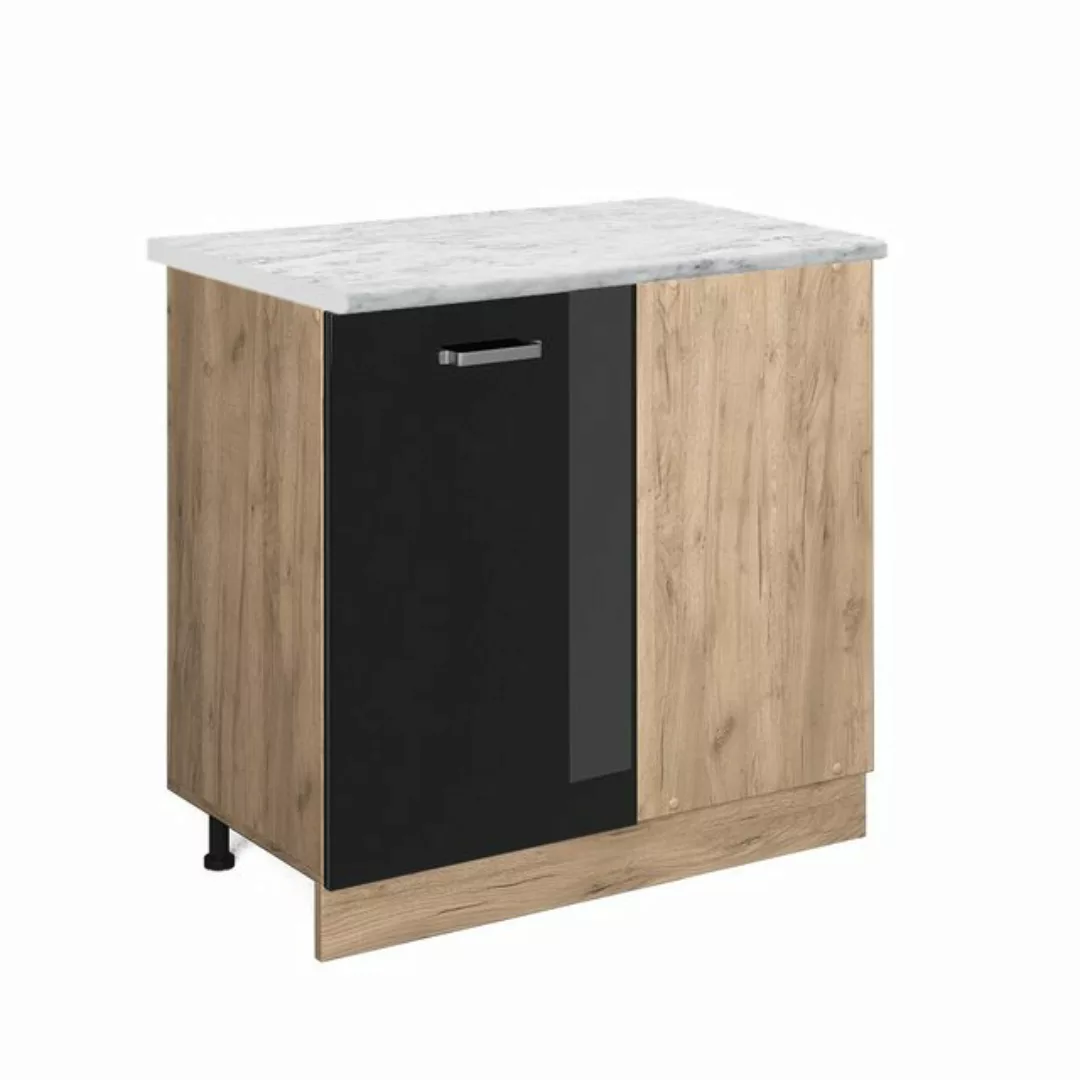 Vicco Eckunterschrank R-Line, Schwarz Hochglanz/Goldkraft Eiche, 86 cm AP M günstig online kaufen