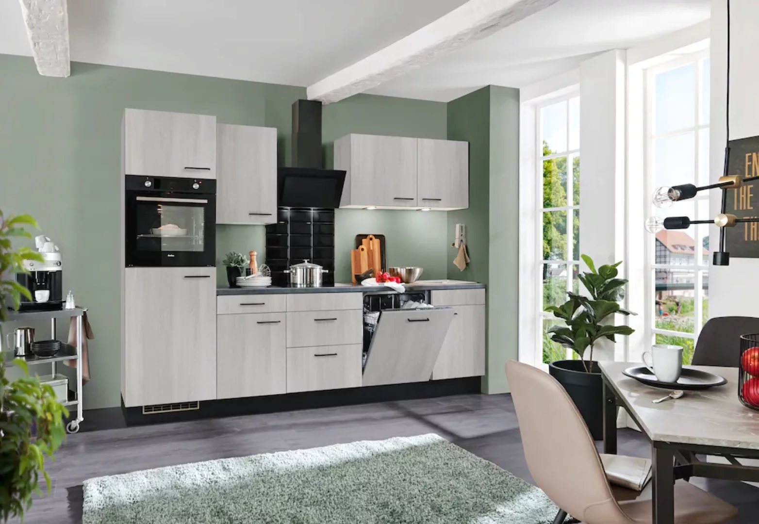 wiho Küchen Küche »Nisos«, Soft-Close, 280 cm, Backofen matt schwarz, Teles günstig online kaufen