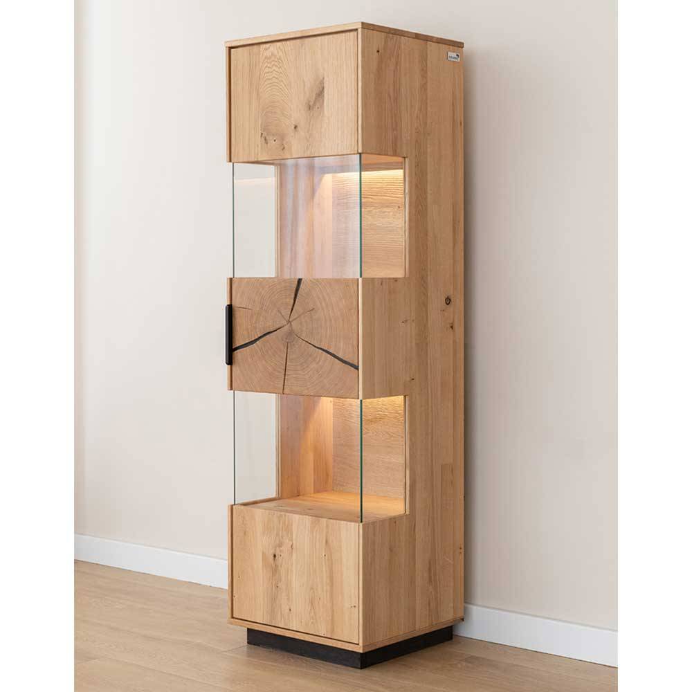 Vitrine Vitrinenschrank mit LED Beleuchtung und Hirnholz Applikation günstig online kaufen