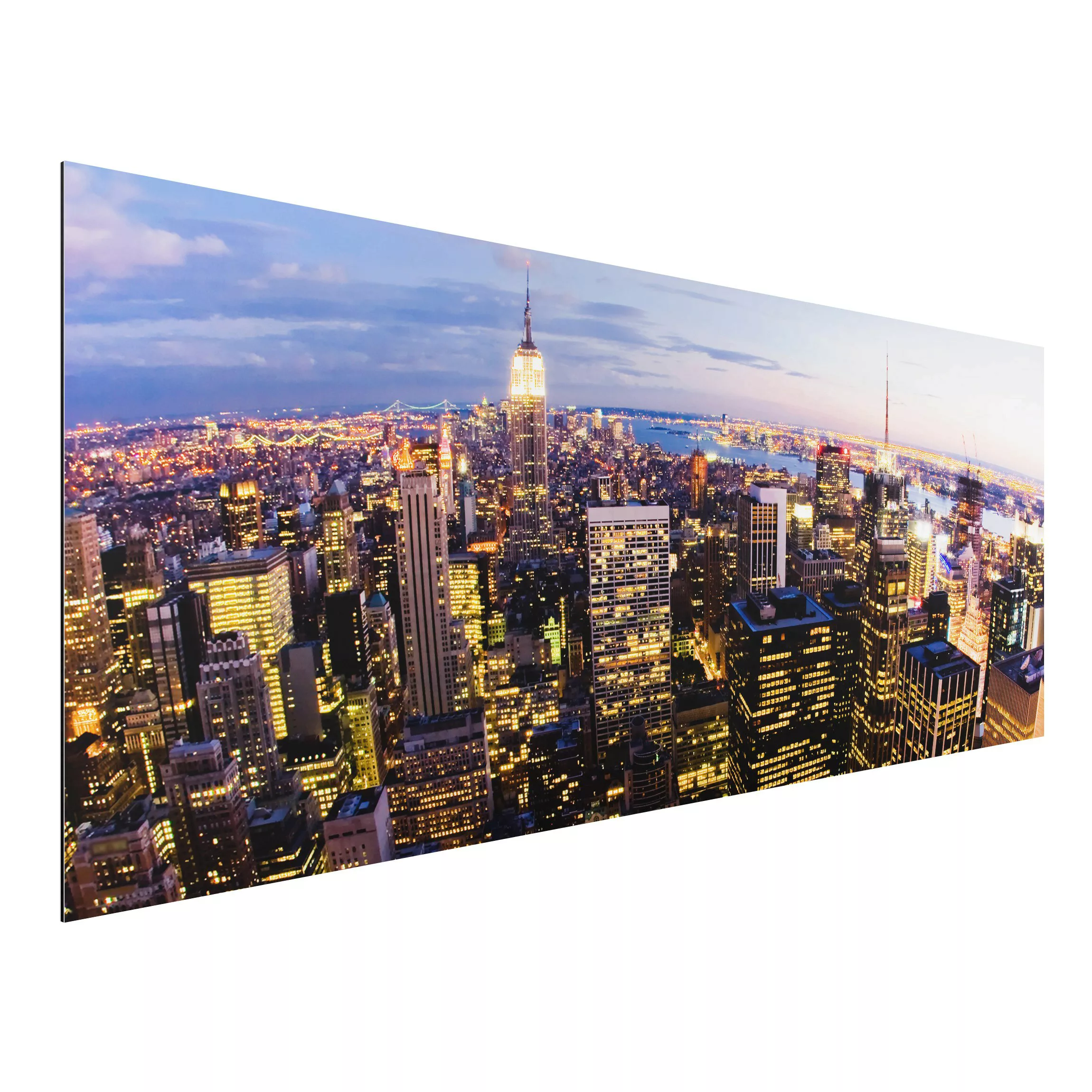 Alu-Dibond Bild - Panorama New York Skyline bei Nacht günstig online kaufen