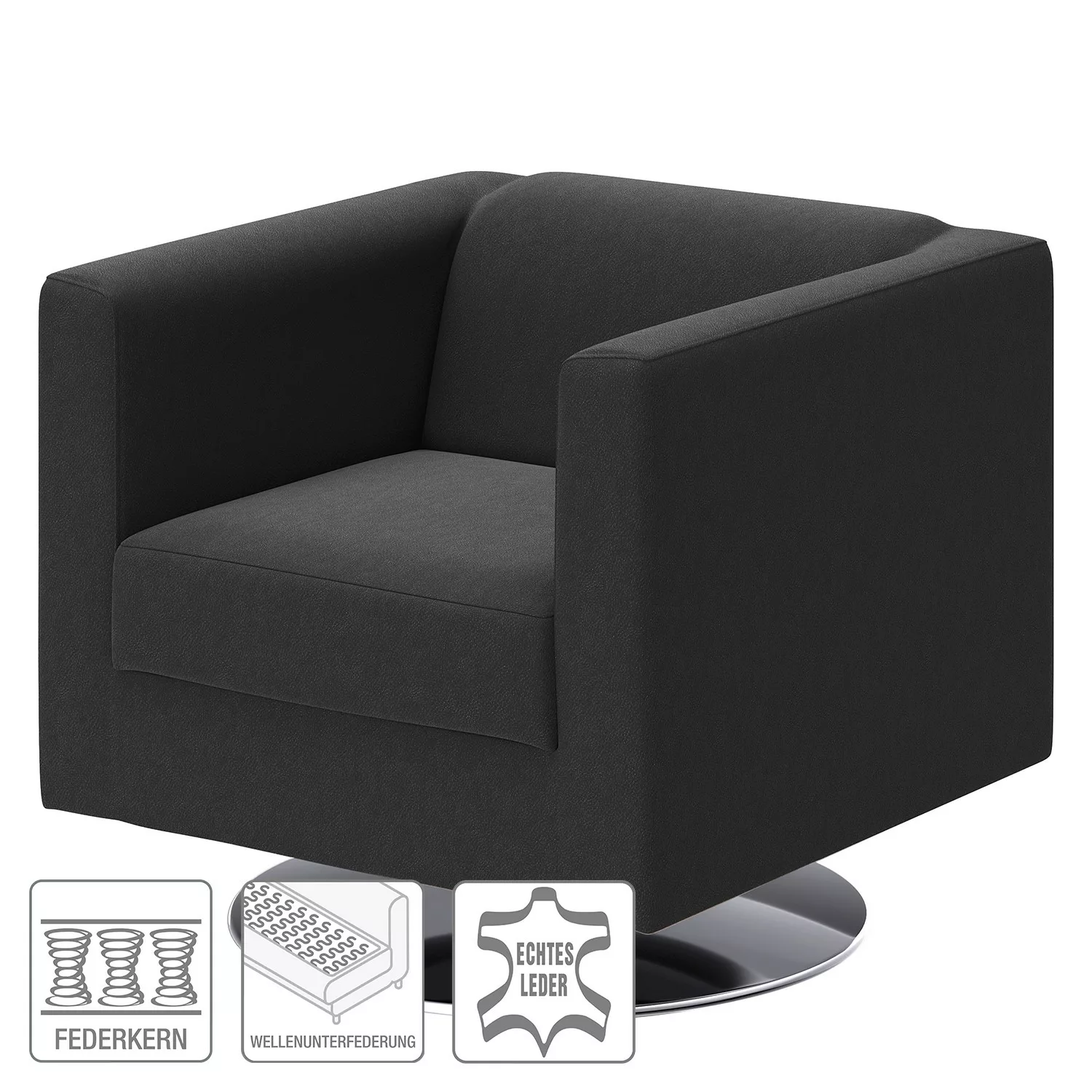 home24 loftscape Sessel Wilno V Schwarz Echtleder 74x71x75 cm (BxHxT) günstig online kaufen