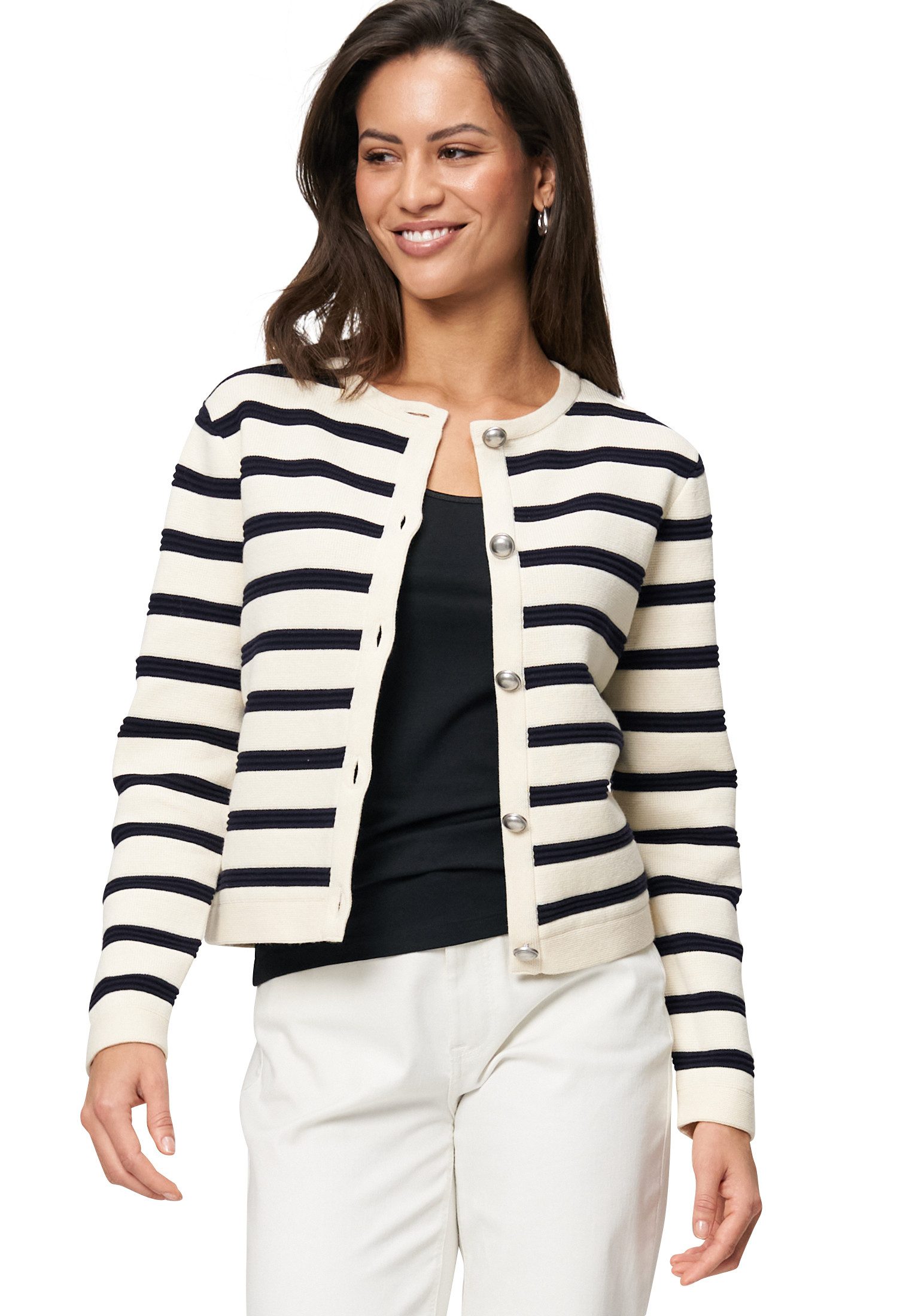 Zero Strickjacke "zero Damen Strickjacke gestreift mit Knopfleiste", Knopfl günstig online kaufen