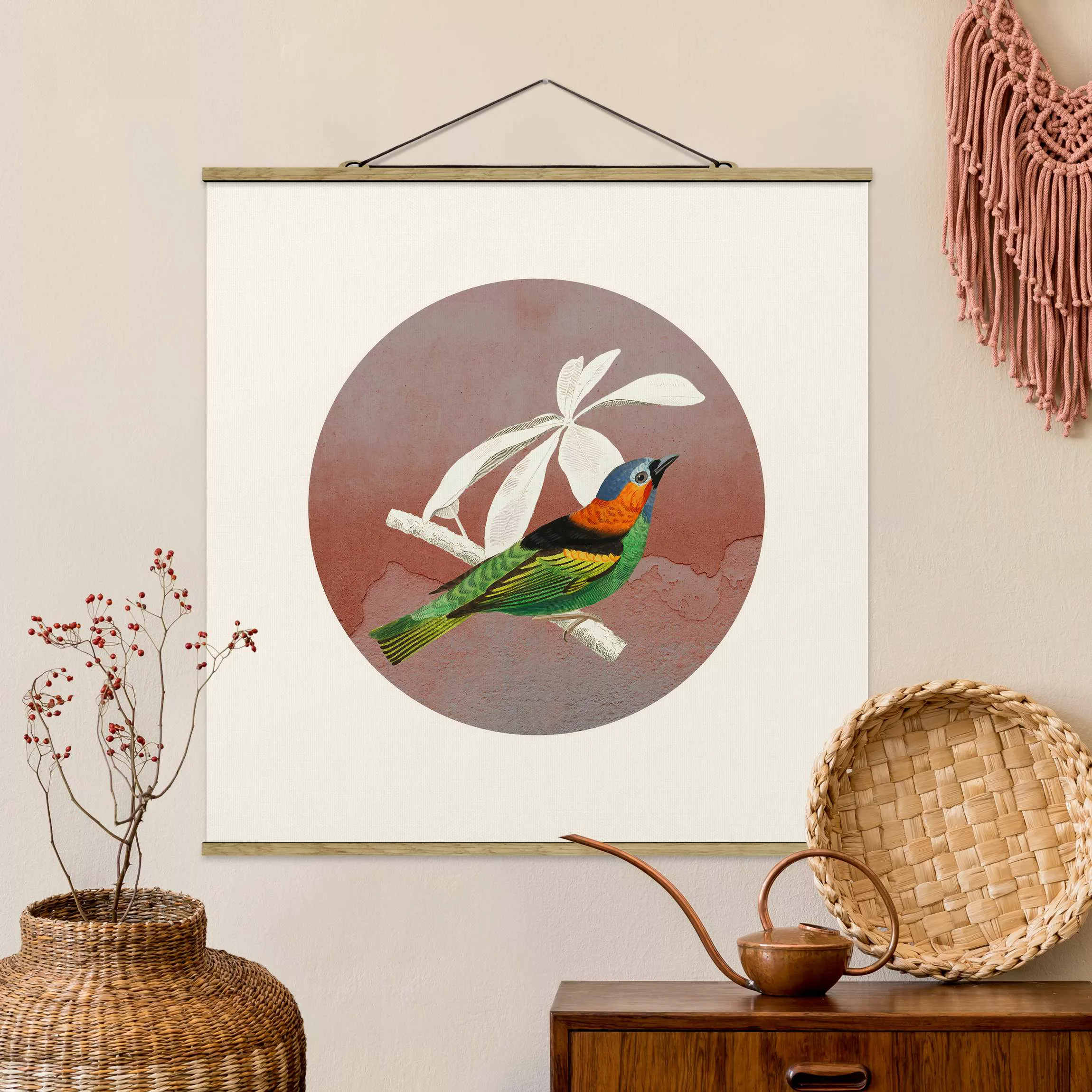 Stoffbild mit Posterleisten Vogel Collage im Kreis II günstig online kaufen