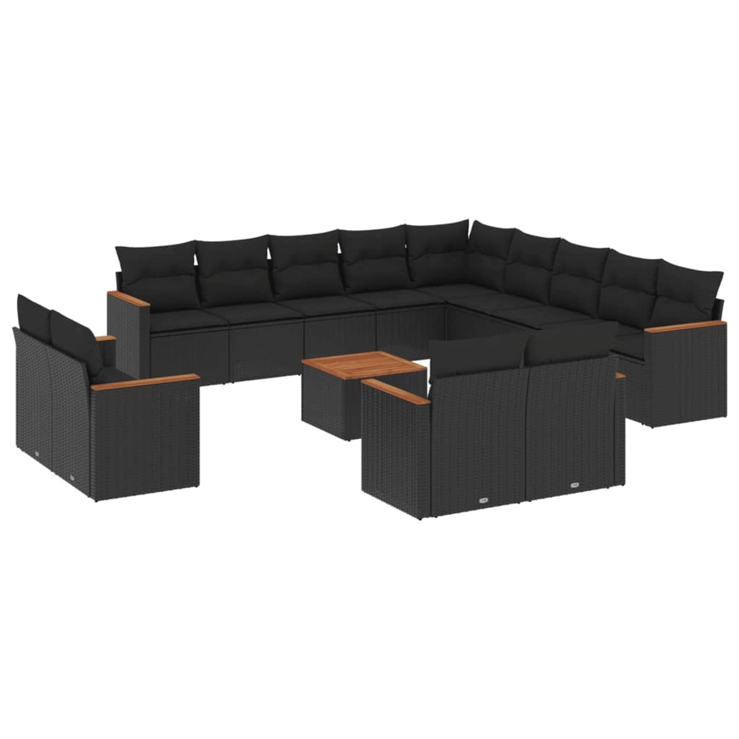 vidaXL 14-Tlg Garten-Sofagarnitur mit Kissen Schwarz Poly Rattan 3226531 günstig online kaufen