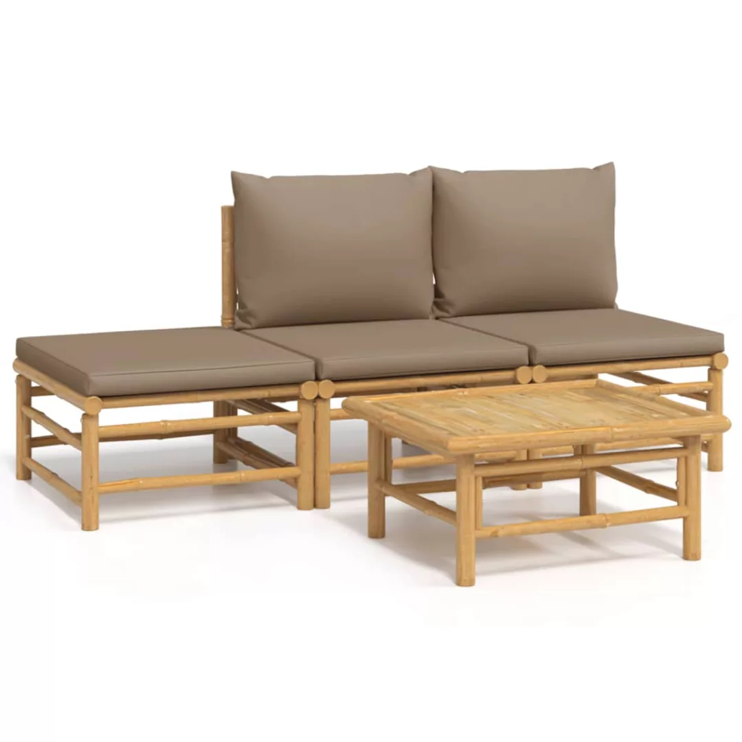 Vidaxl 4-tlg. Garten-lounge-set Mit Taupe Kissen Bambus günstig online kaufen