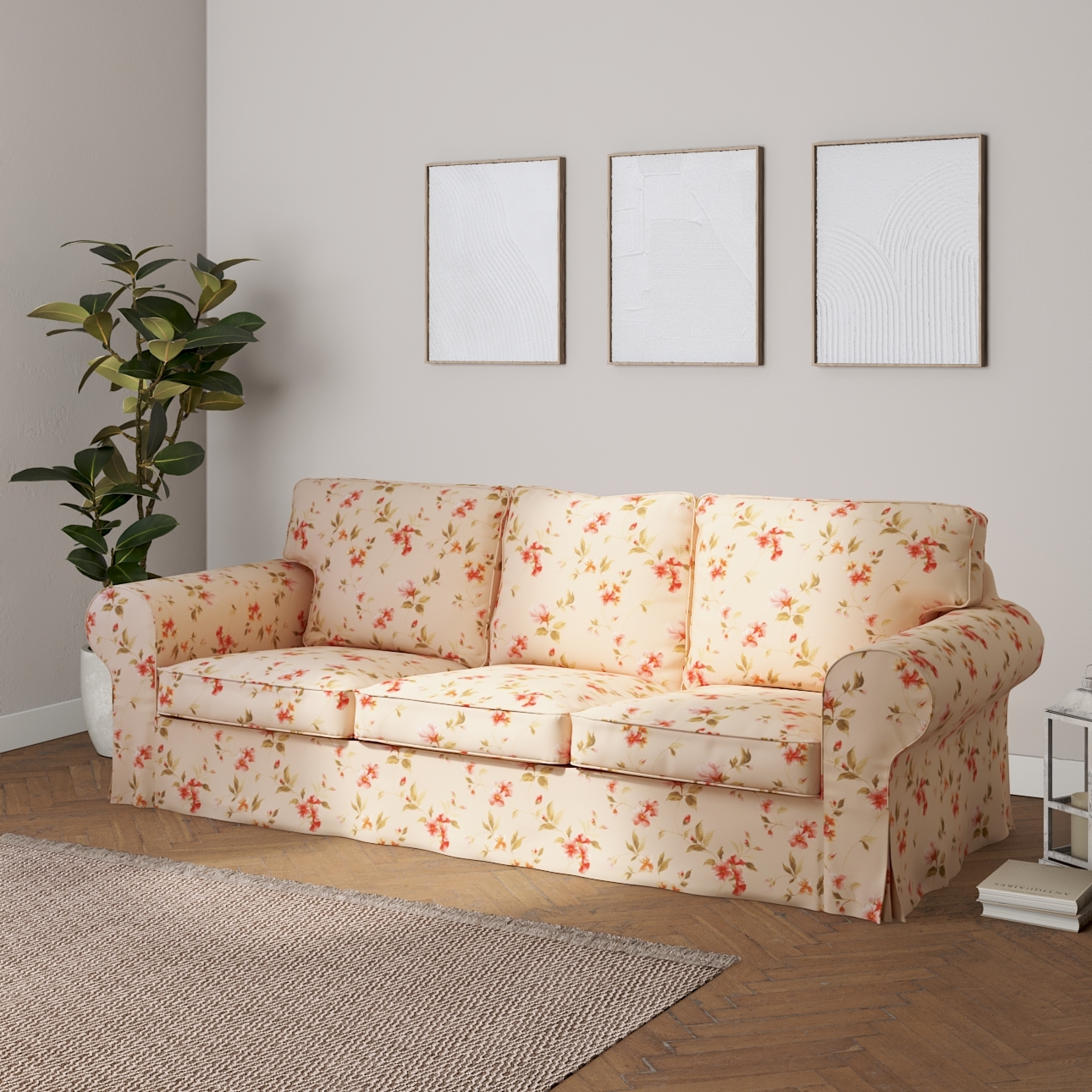 Bezug für Ektorp 3-Sitzer Sofa nicht ausklappbar, creme-rosa, Sofabezug für günstig online kaufen
