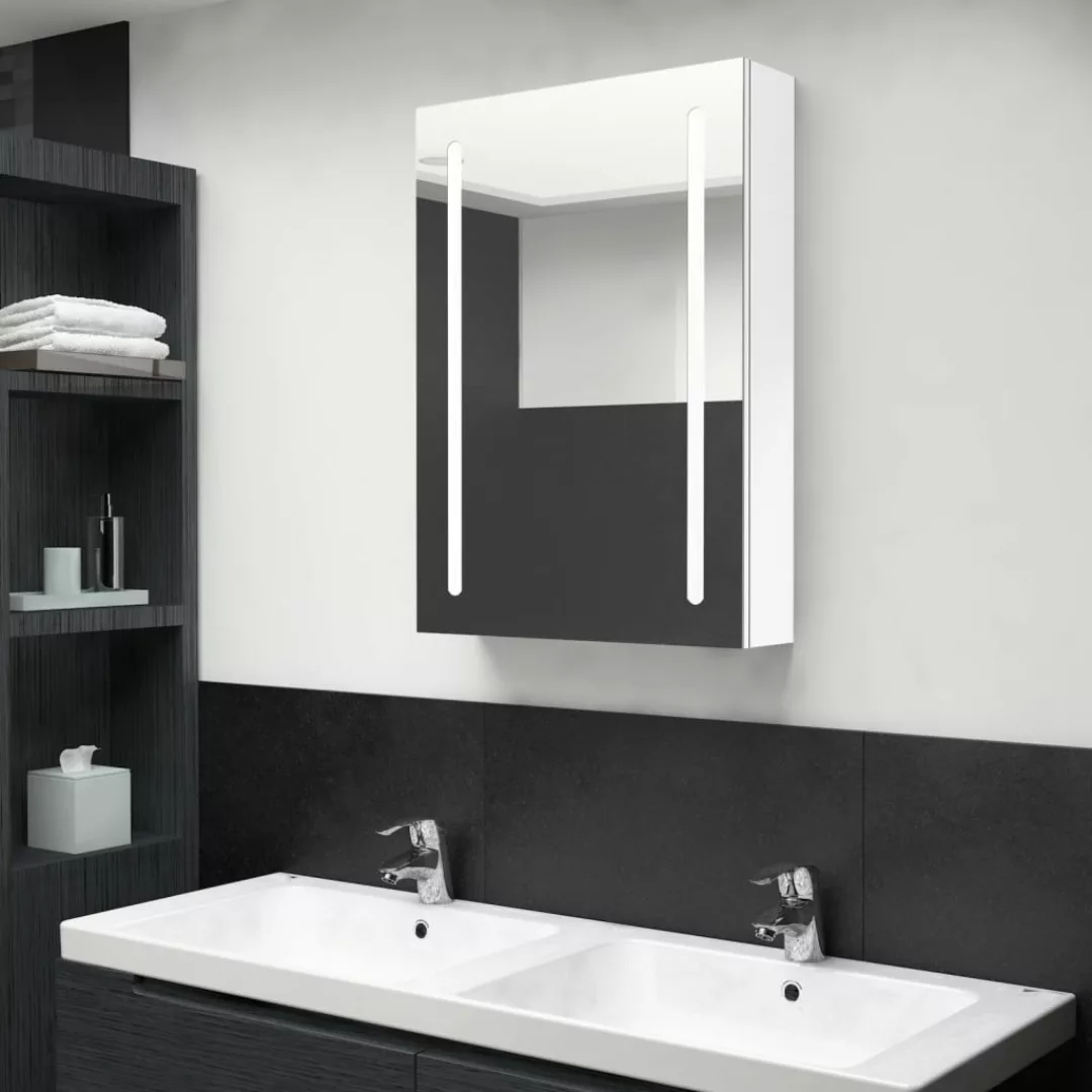 vidaXL Badezimmerspiegelschrank LED-Spiegelschrank fürs Bad Glänzend Weiß 5 günstig online kaufen