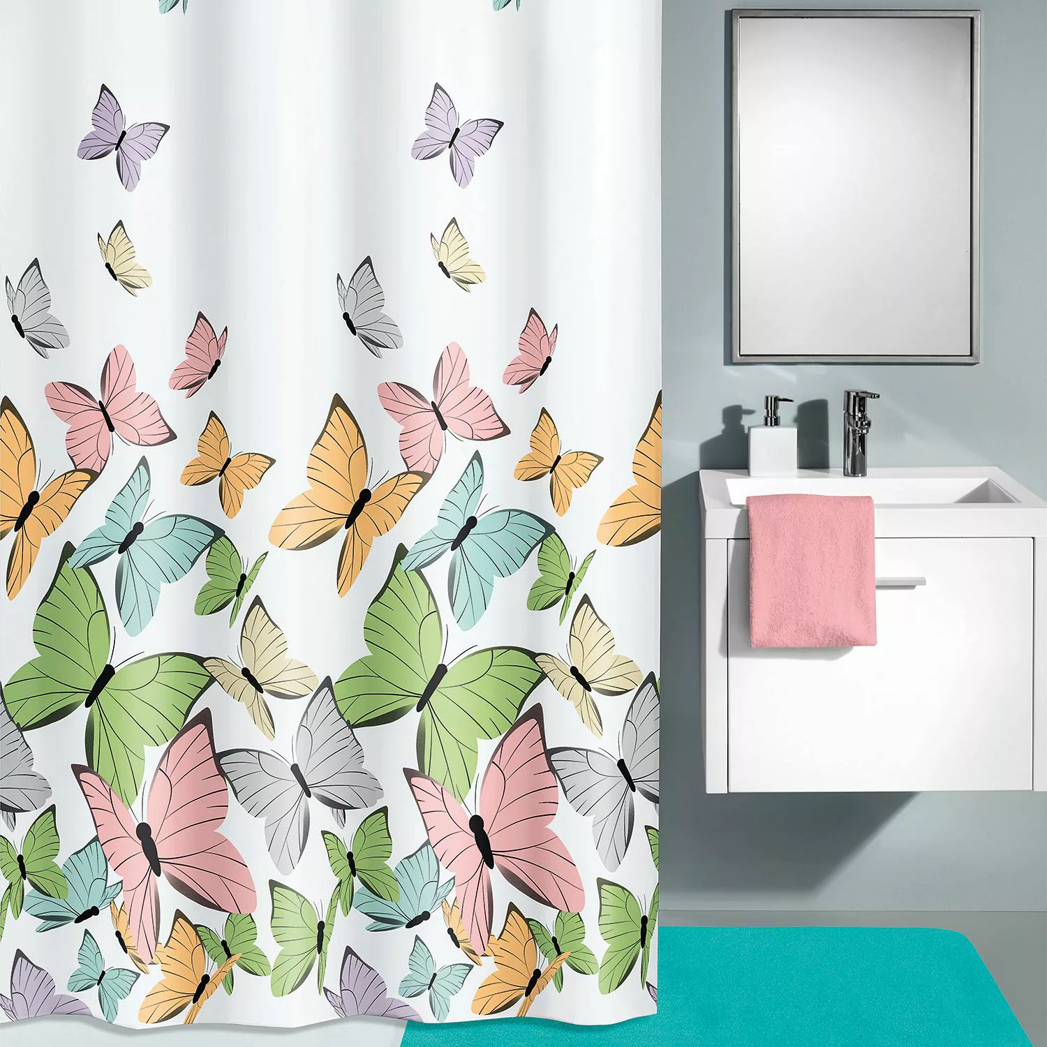 home24 Kleine Wolke Duschvorhang Butterflies Weiß/Mehrfarbig Polyester 180x günstig online kaufen