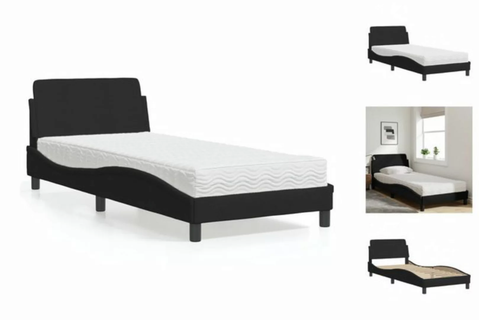 vidaXL Bettgestell Bett mit Matratze Schwarz 90x200 cm Stoff Bettgestell günstig online kaufen