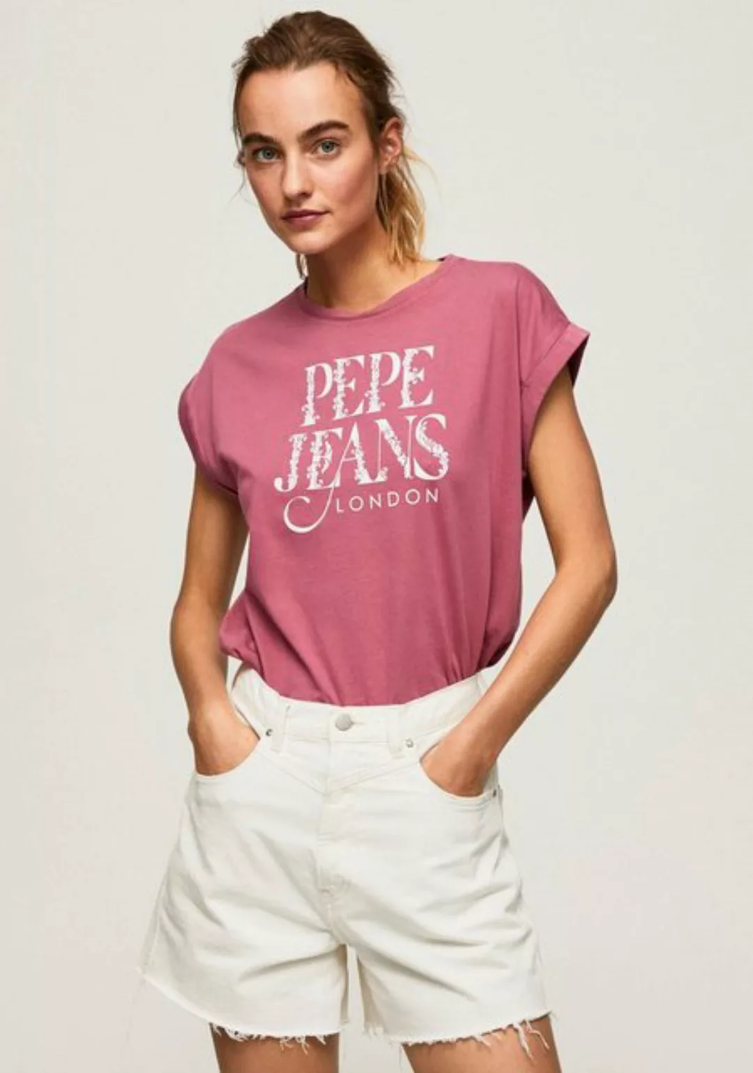 Pepe Jeans Rundhalsshirt LINDA mit Logo-Print in Kontrast günstig online kaufen