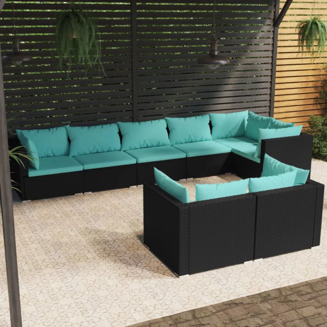Vidaxl 8-tlg. Garten-lounge-set Mit Kissen Schwarz Poly Rattan günstig online kaufen