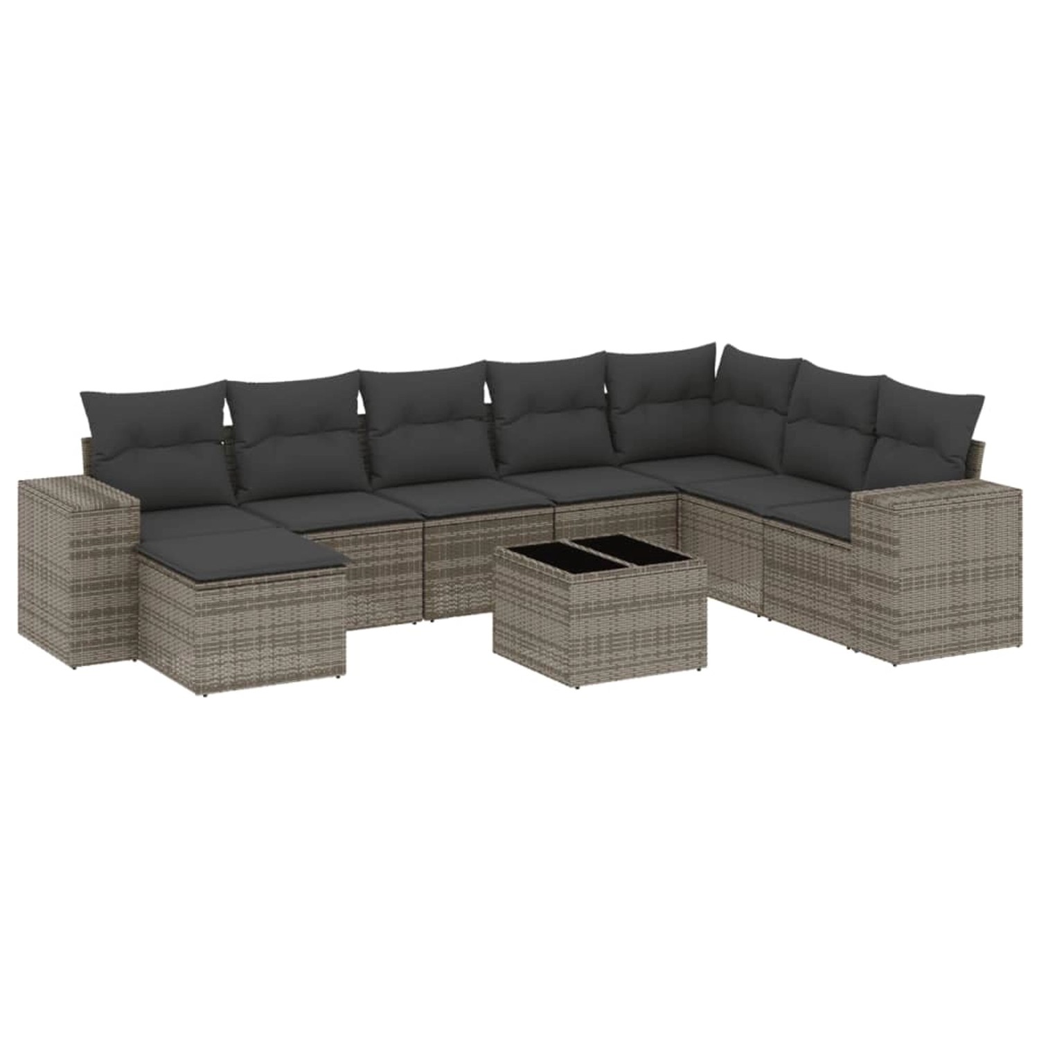 vidaXL 9-Tlg Garten-Sofagarnitur mit Kissen Grau Poly Rattan 3222969 günstig online kaufen