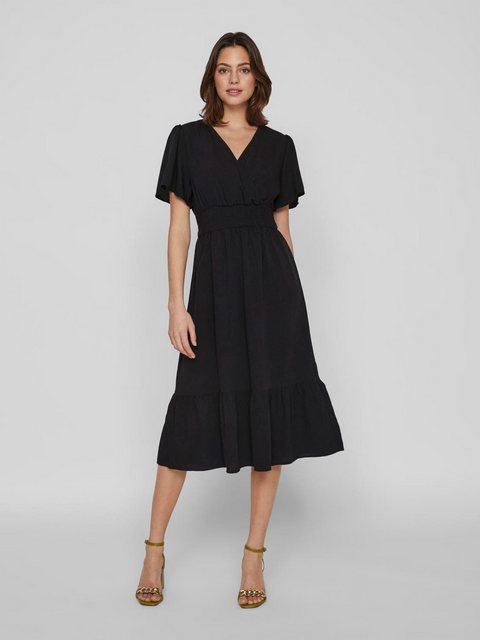Vila Shirtkleid Kleid MIDI DRESS hohe Taille, V-Ausschnitt, Kurzarm (lang) günstig online kaufen