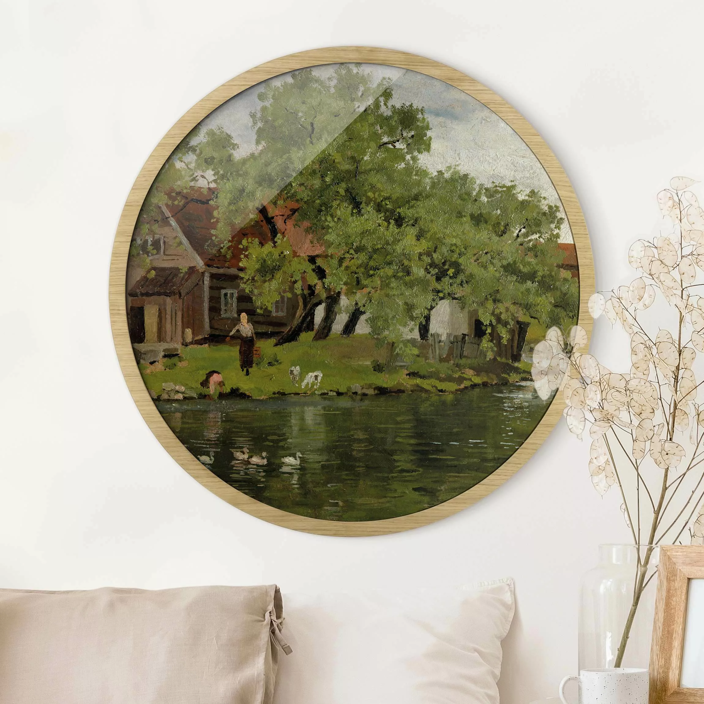 Rundes Gerahmtes Bild Edvard Munch - Fluss Akerselven günstig online kaufen