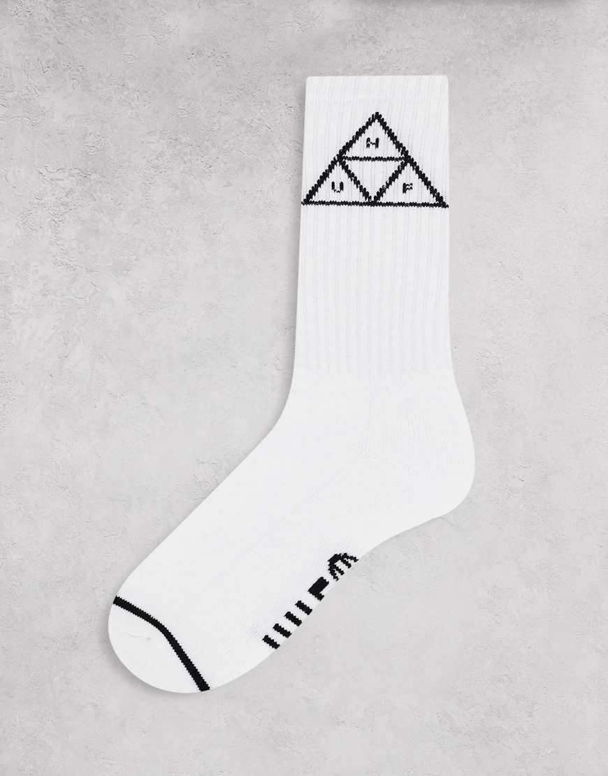 HUF – Crew-Socken in Weiß mit dreifachem Dreiecksmotiv günstig online kaufen