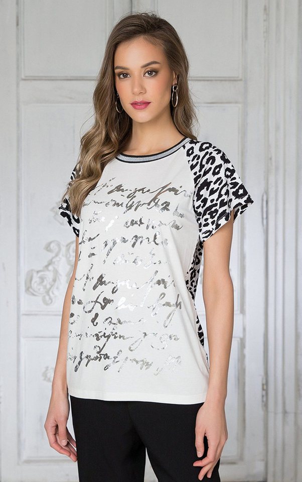 Passioni T-Shirt mit Animalprint Leo und silbernen Schriftzügen T-Shirt mit günstig online kaufen