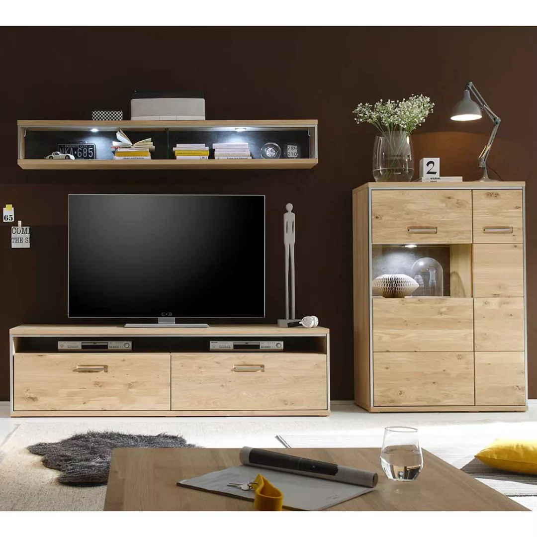 TV Anbauwand in Asteiche Bianco furniert Landhaus Design (dreiteilig) günstig online kaufen