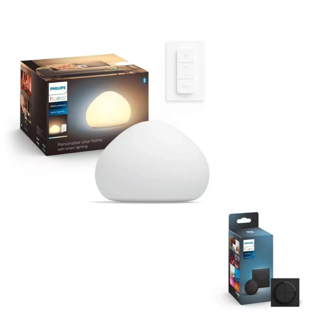 Philips Hue Bluetooth White Ambiance Tischleuchte Wellner in Weiß 8W 800lm günstig online kaufen