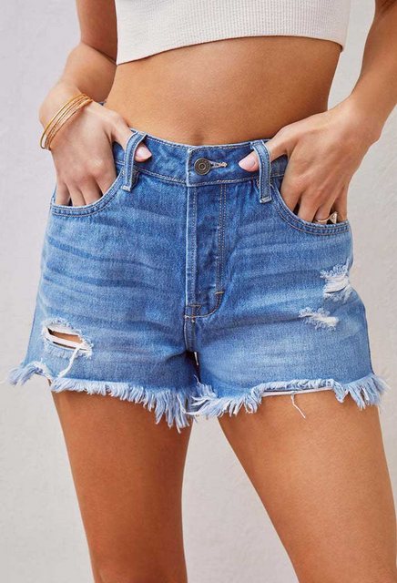 SEGUEN Jeansshorts Zerrissene und ausgefranste Denim-Shorts für Frauen (Läs günstig online kaufen