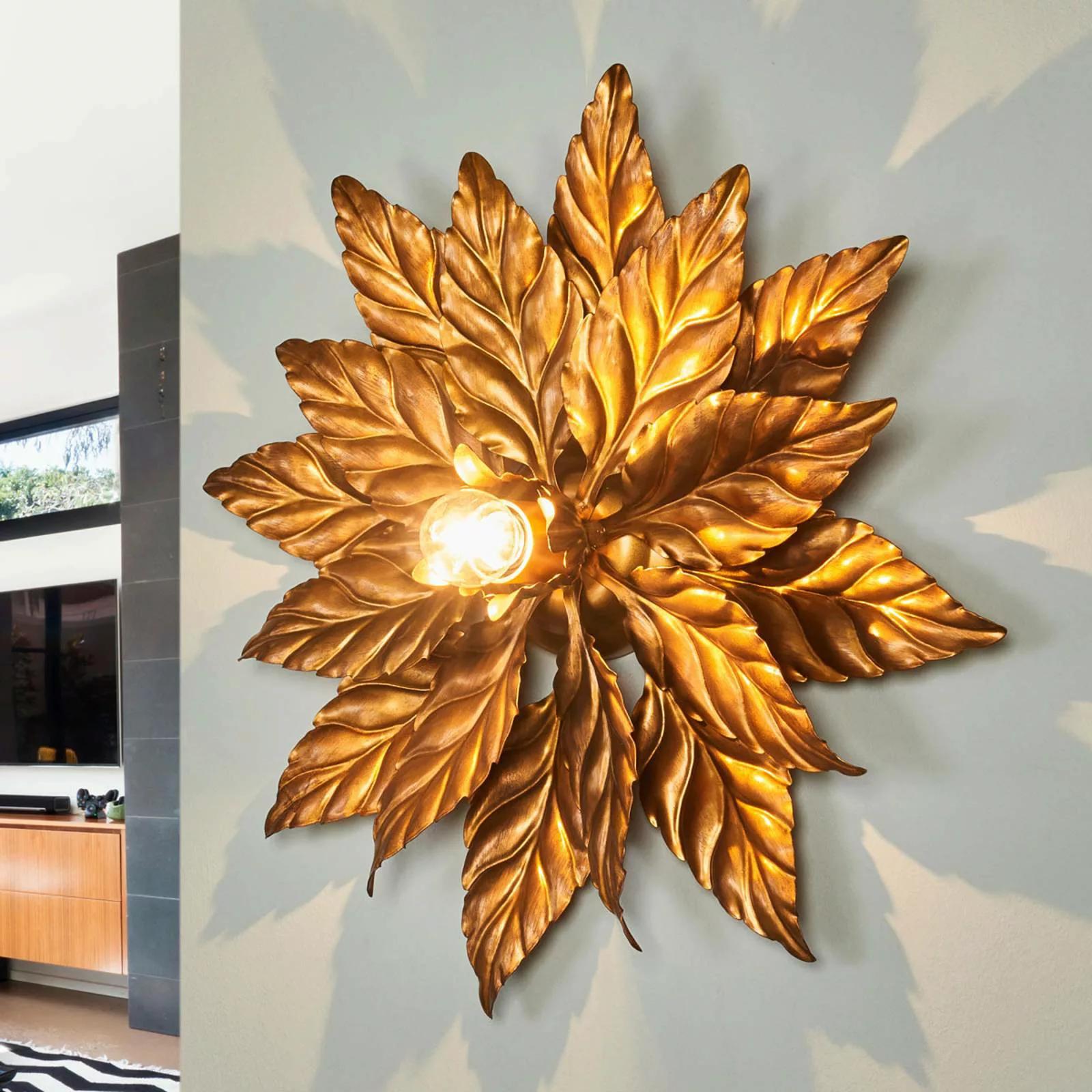 Wandleuchte Antik mit goldenen Blättern 40 cm günstig online kaufen