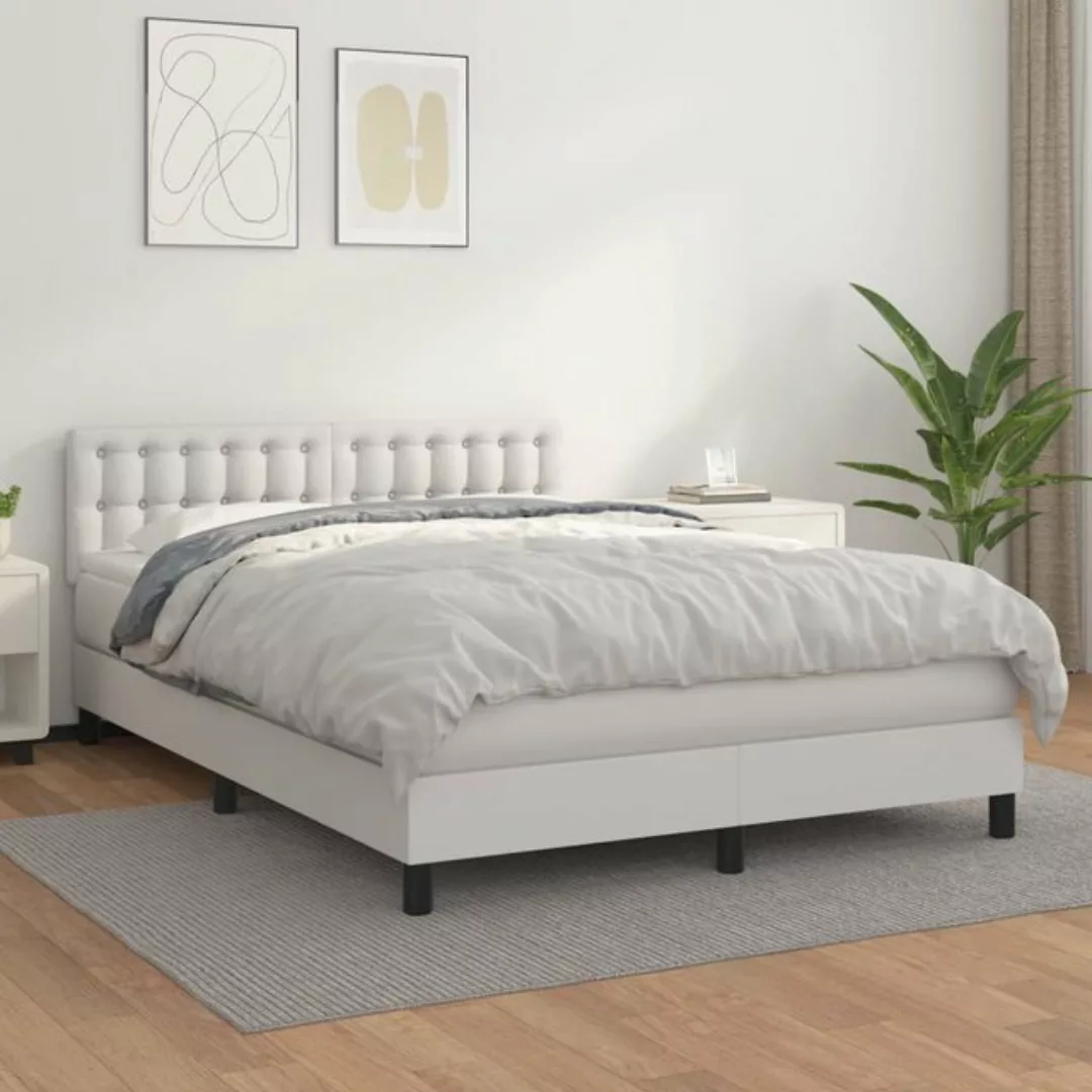 vidaXL Bettgestell Boxspringbett mit Matratze Weiß 140x190 cm Kunstleder Be günstig online kaufen