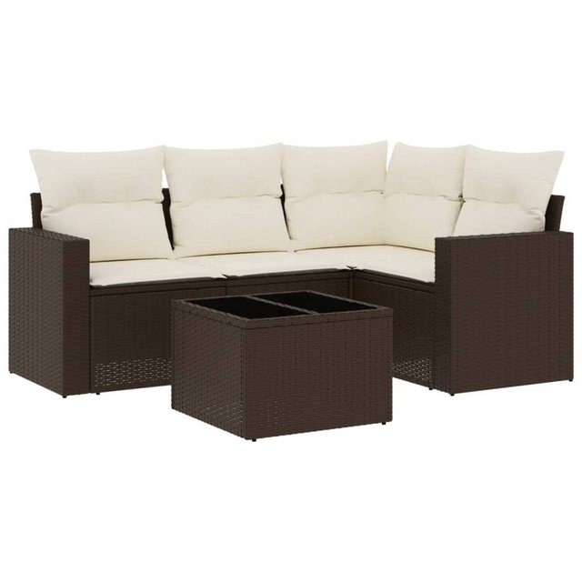 vidaXL Sofaelement 5-tlg. Garten-Sofagarnitur mit Kissen Braun Poly Rattan günstig online kaufen