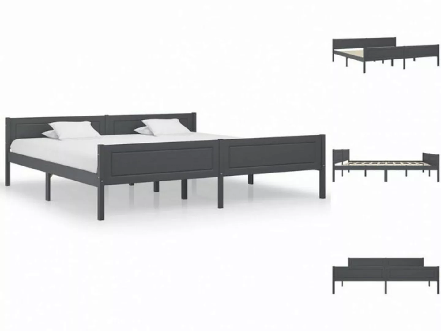 vidaXL Bettgestell Massivholzbett Kiefer Grau 200x200 cm Bett Bettgestell günstig online kaufen