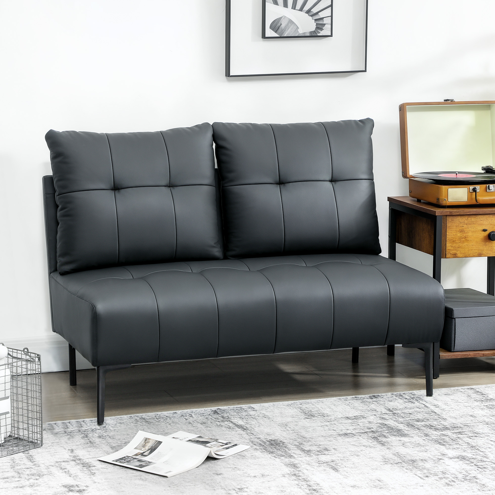 HOMCOM Zweisitzer Sofa aus Kunstleder, Modernes Gepolstertes Sofa mit Knopf günstig online kaufen