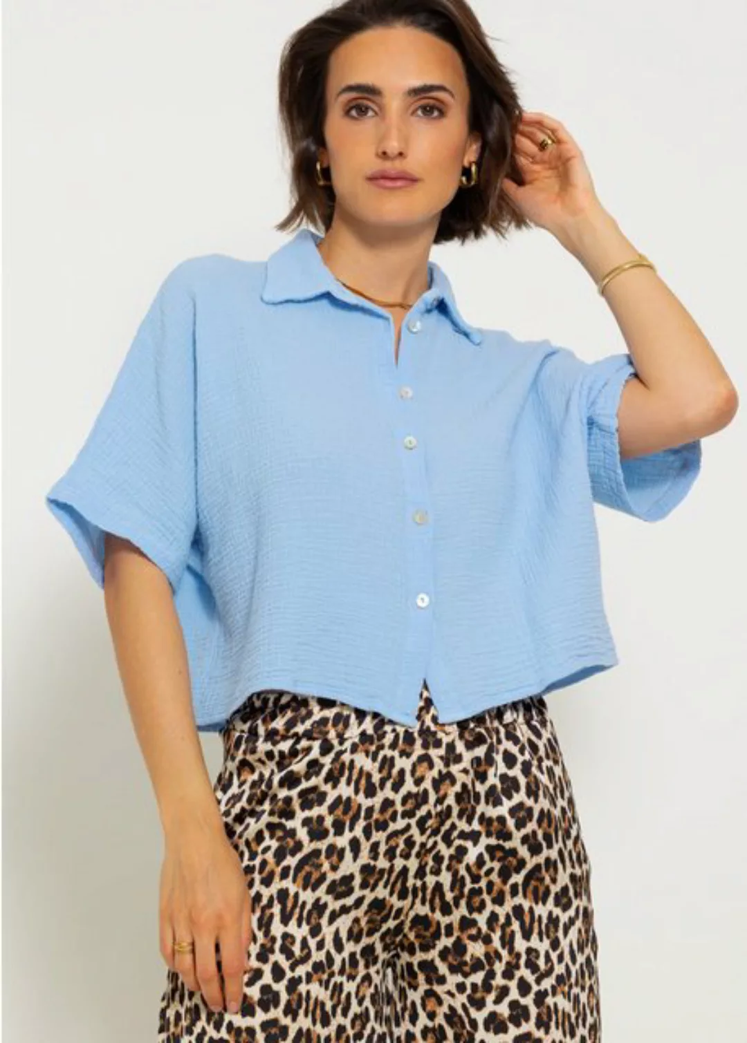 SASSYCLASSY Kurzarmbluse Musselin Bluse mit verkürztem Schnitt Baumwoll kur günstig online kaufen