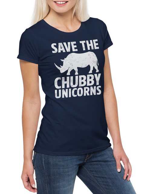 Urban Backwoods Print-Shirt Save The Chubby Unicorns Damen T-Shirt Nashorn günstig online kaufen